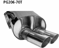 Rear silencer with double tailpipes 2 x  70 mm