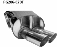 Rear silencer with double tailpipes 2 x  70 mm